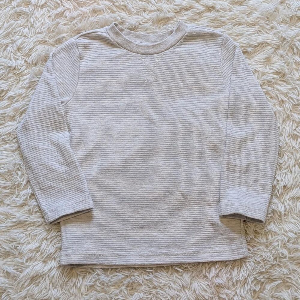 Okie Dokie Boys Size 3T Ivory White Casual Neutral Rib Knit Long Sleeve Shirt